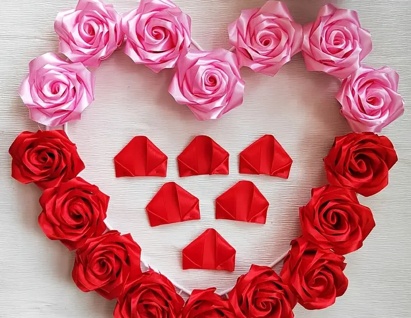 pink and red ribbon rose petal heart shape