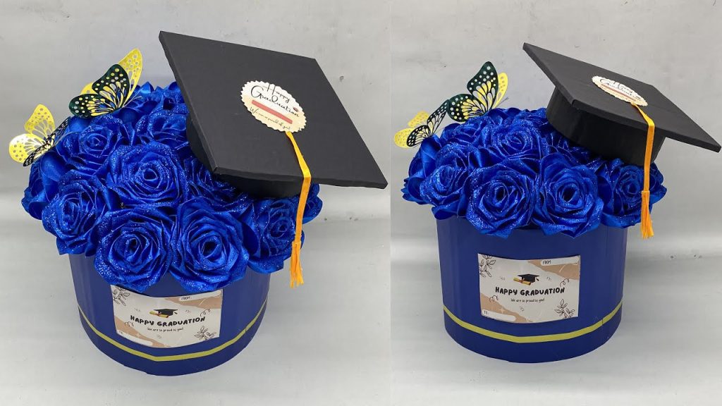 royal blue ribbon rose graduation keepsake gift with graduation cap