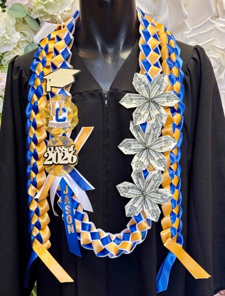 personalized ribbon flower lei in custom school colors for graduation gift